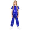 Unisex Kinder Tanzparty Kostüm Kurzarm Rundhals Metallic Glänzendes T-Shirt und Hose Performance Set