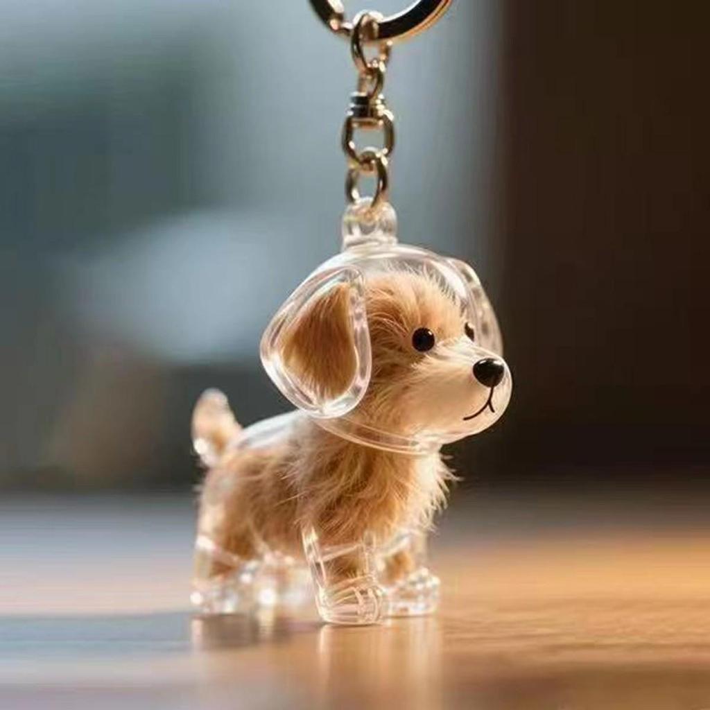 Golden Retriever Puppy Keychain Charm: Cute Transparent Storage Pendant for Backpacks & Bags