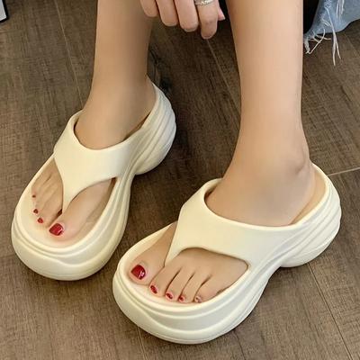Chunky Heel Clip Toe Flip Flops 2025 New Thick Platform Women Eva Slippers Summer Outdoor Wear Beach Nonj-Slip Sandals