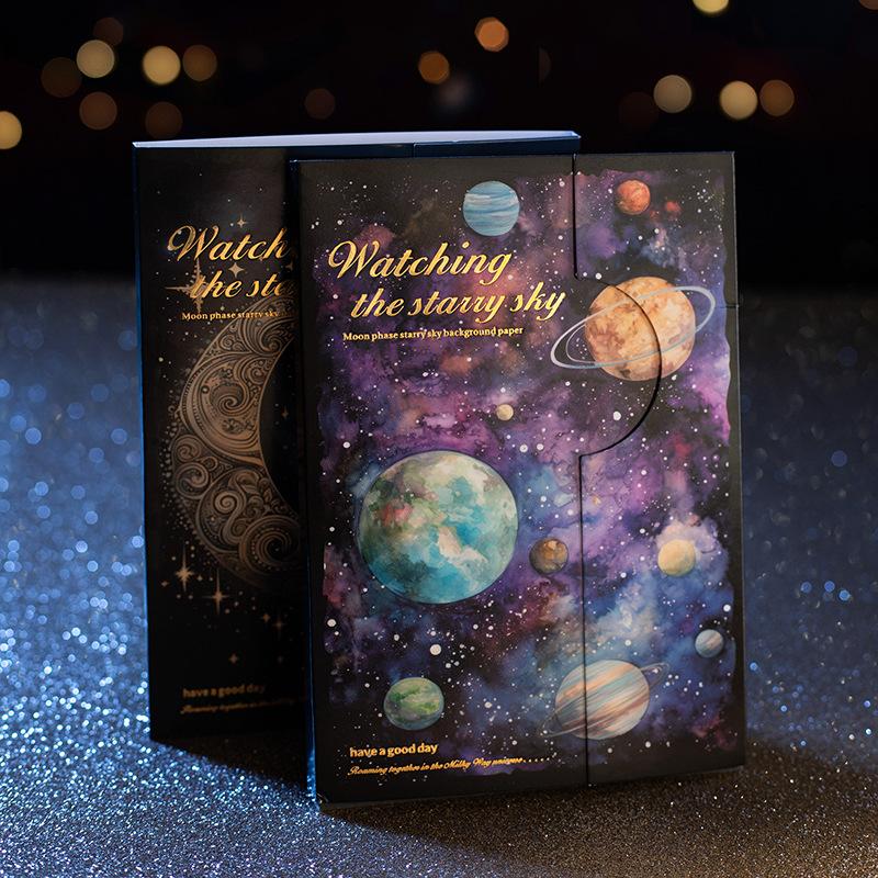 30 Pcs Creative Moon Star Theme Material Paper Planet Background Ledger Decorative Stickers Scrapbooking Accessories