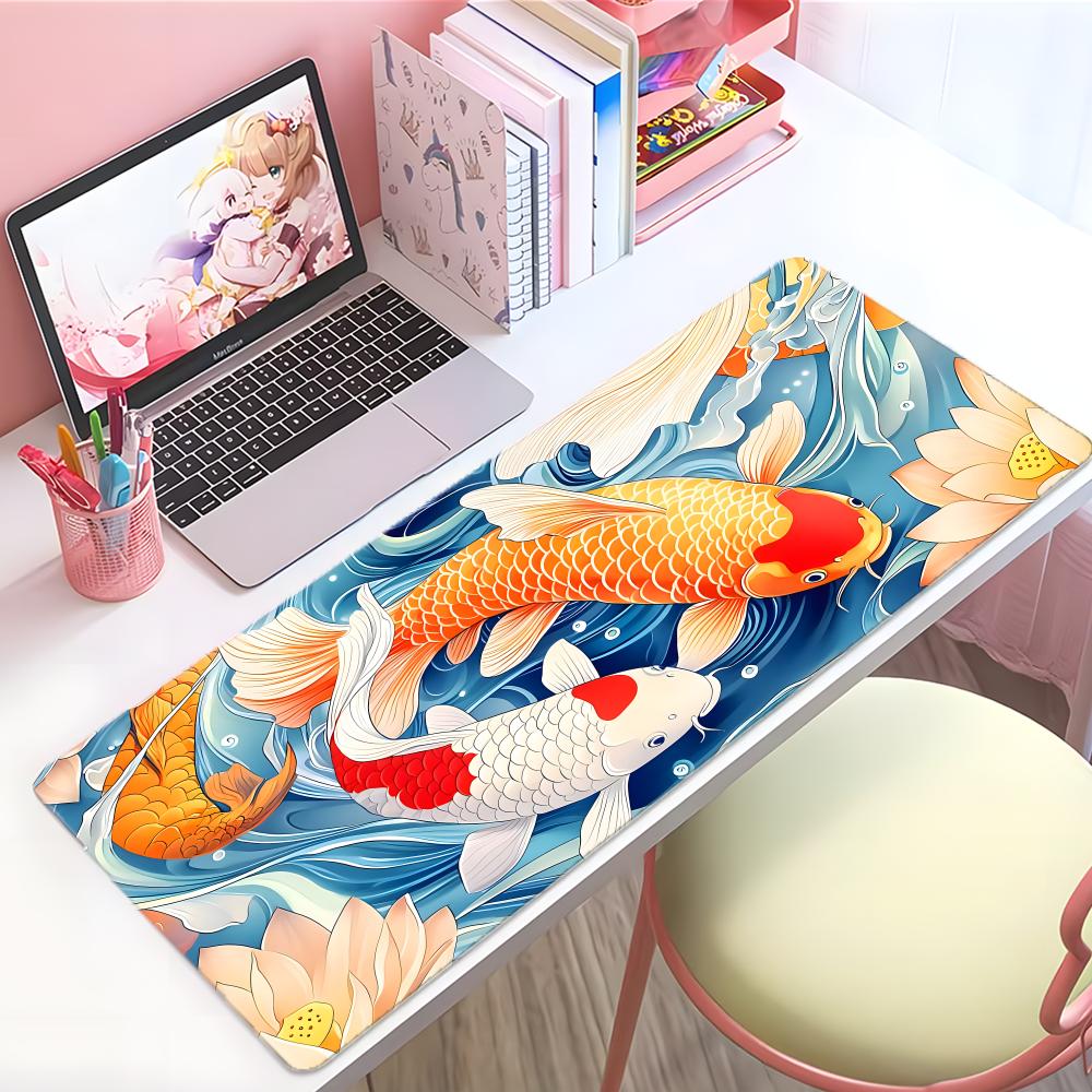 Colorful Koi Fish Beautiful Lucky Art Mouse Pad Large Thick Desk Pad Stitched Edges Gaming Mouse Mat For Pc