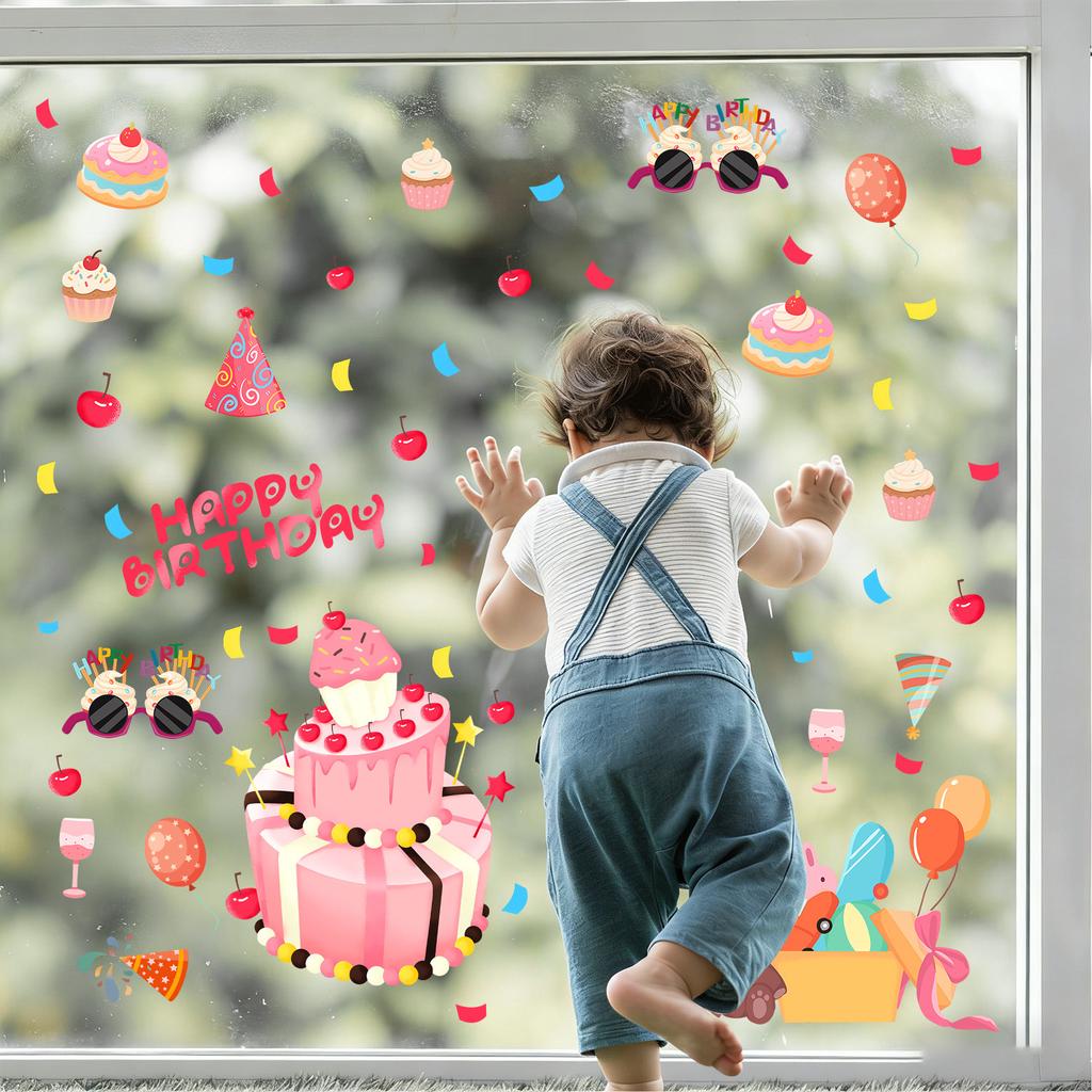 Creative Birthday Cake Window Stickers for Bedroom, Living Room, Balcony, Kitchen