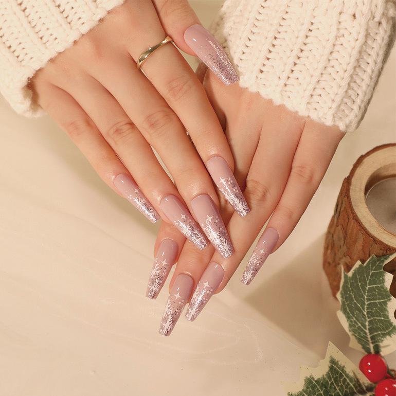 Faux ongle Flocon de neige étoile de Noël pièce d'ongle Autocollant d'ongle pour nail art Pièce d'ongle amovible Faux ongle