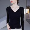 2025 Women's Fashion V-Neck Mesh Long-Sleeve Top - Waist-Cinching, Belly-Covering
