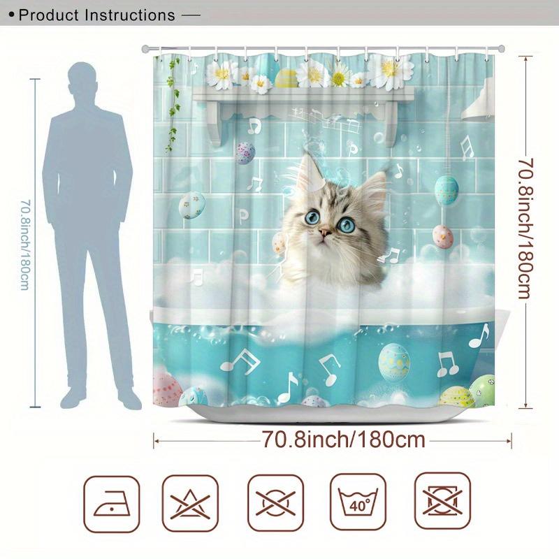 

One Whimsical Shower Curtain Featuring Gray Cats And Musical Notes, Measuring 70.8 by 70.8 Inches, Complete with 12 Hooks. W90XH180cm