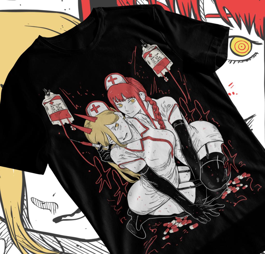 MAKIMA POWER T-shirt Japanese Anime Manga Chainsaw Man Denji Power S