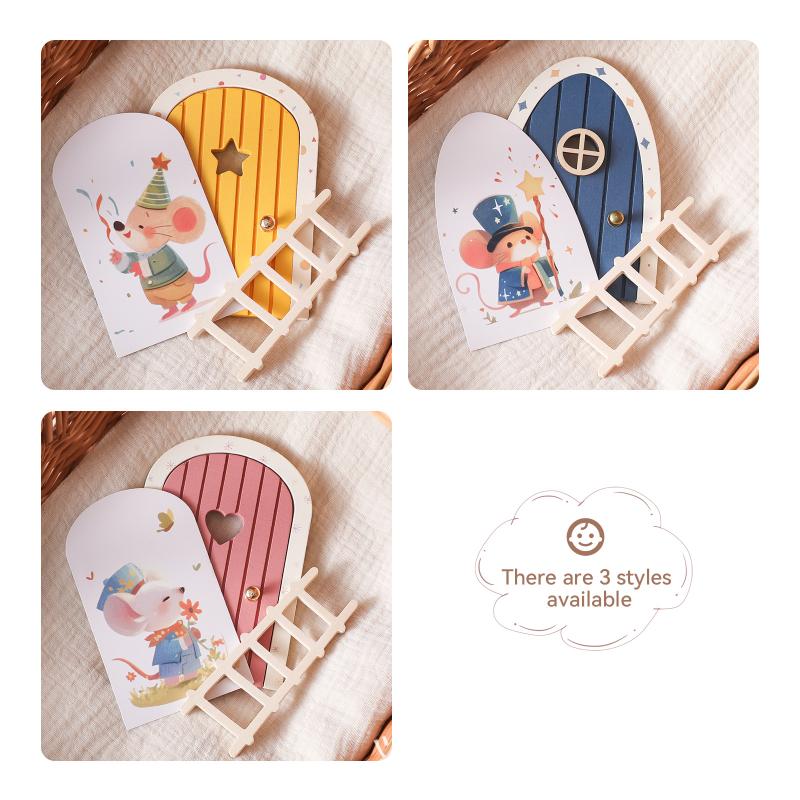 1 Set Exquisite Character Stickers Cute Pretend Play Wooden Arch Openable Door Toys Gift Montessori Wooden Fairy Door Kit