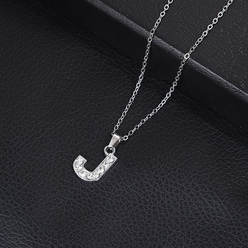 European & American Inlaid Rhinestone English Letter Choker Necklace for Women - Stainless Steel Pendant Jewelry Accessory