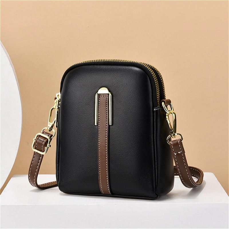 Elegant  Trendy Women’s Leather Mini Crossbody Bag Small Double Zipper Shoulder Purse With Adjustable Strap Classic Minimal Design