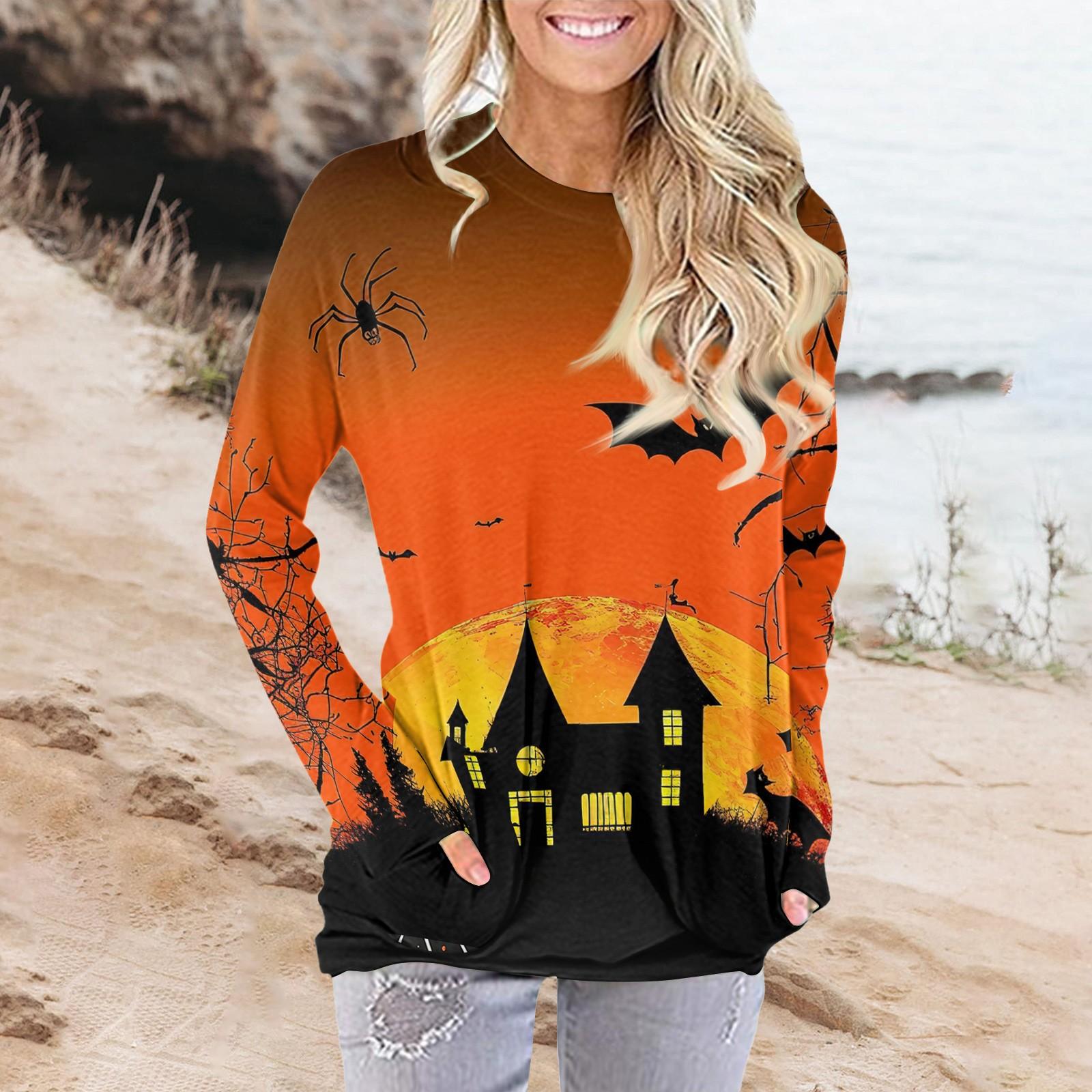 

Женская модная повседневная футболка с круглым вырезом и принтом, длинными рукавами и карманами XXXL шафрановый