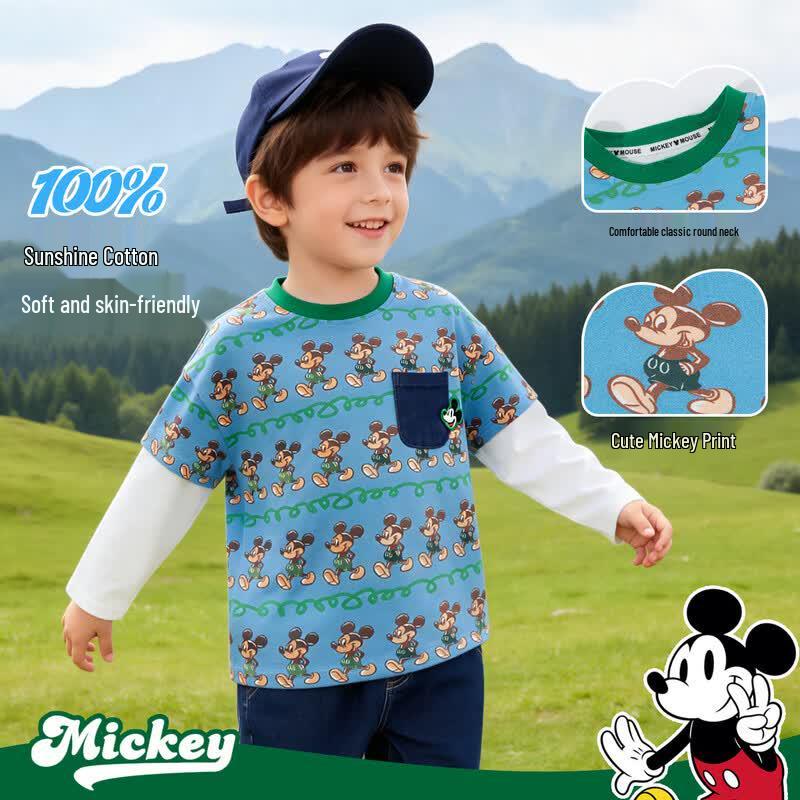 Disney Boys' Mickey Mouse Faux Layer Long Sleeve T-Shirt