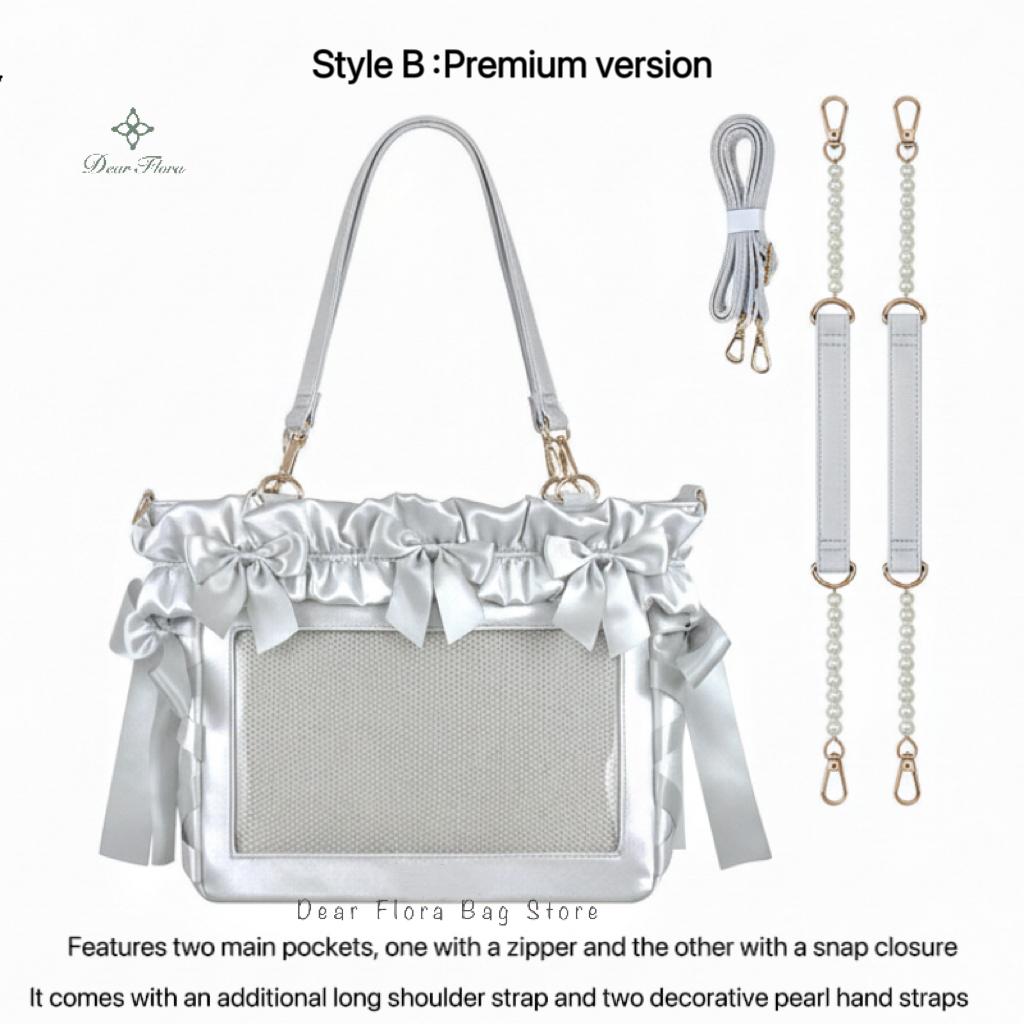 New Y2K Ribbon Bow Ita Crossbody Bag Sweet Girls Transparent Large Capacity Shoulder Bag DIY Display Handbag Lady Satin Tote Bag