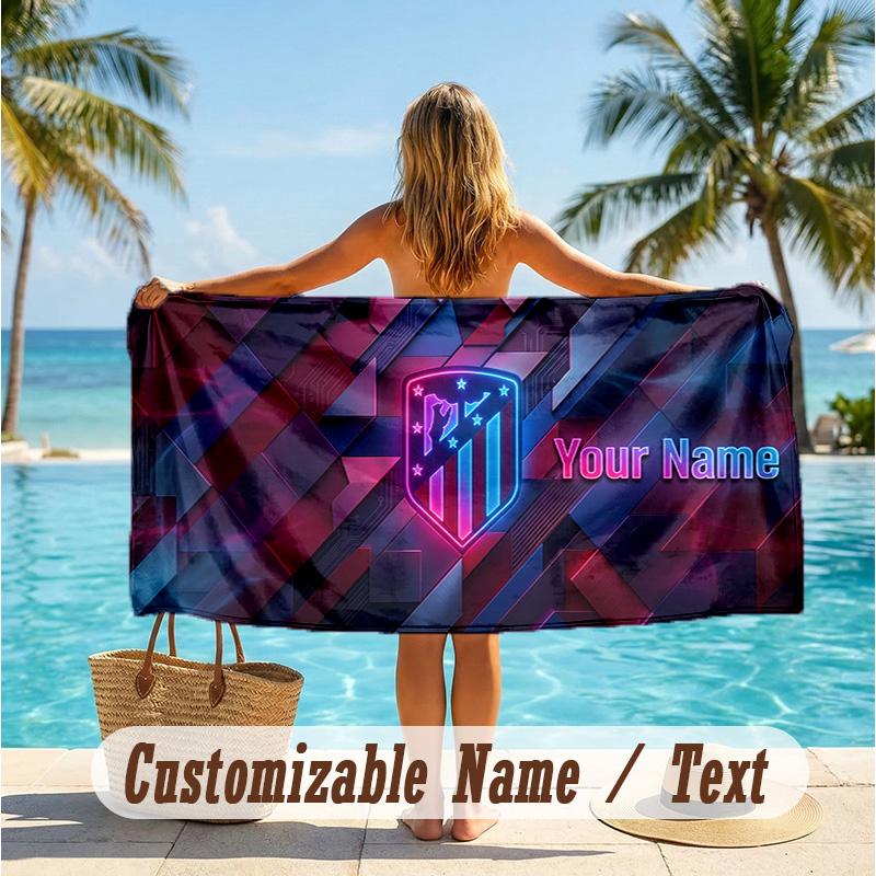 Custom Text Beach Towel, Soft Absorbent Swimming Multi-use TowelAtletico Madrid FC