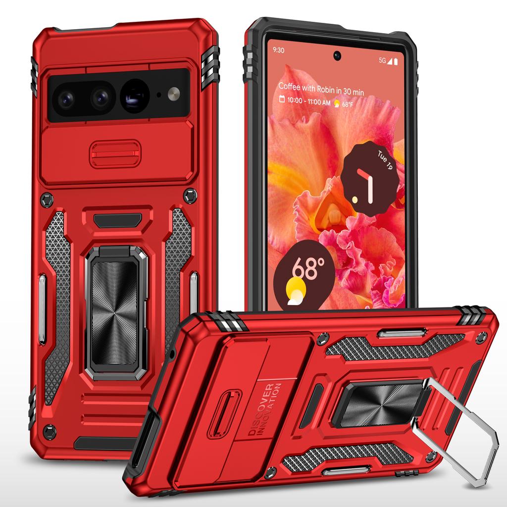 For Google Pixel 9 Pro XL 8 7 Pro Case with Slide Camera Cover, 360° Magnetic Ring Kickstand Upgraded Military Grade Shockproof