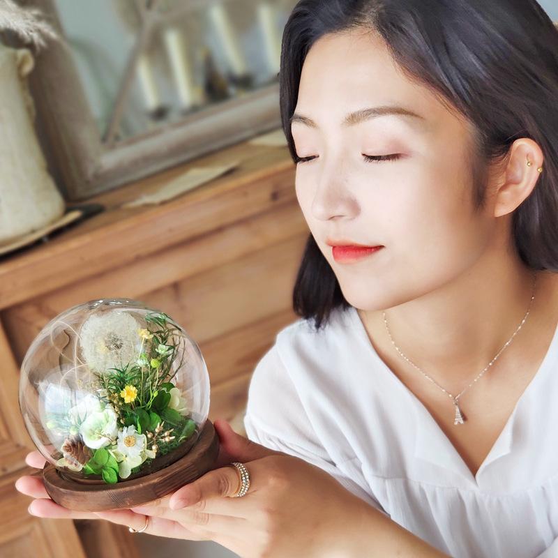 Teachers' Day Gift Eternal Flower Dandelion Glass Cover Rose Box Simulation Gypsy Star Bouquet Preserve Flowers