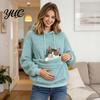 Casual Pet Lover Clothing Winter Pouch Hoodie, Women Fleece Sweatshirt with Large Front Pocket, Cat Long Sleeve Pullover Tops for Carrying Cats