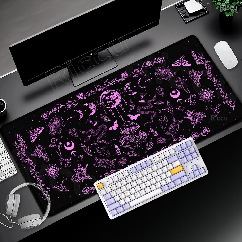 Schwarze Tarotkarten Schreibtischmatte Büro Mond Stern Mauspads Hexe Divination Schreibtischmatte Pilz Tischmatte Ästhetisches Großes Gaming-Mauspad
