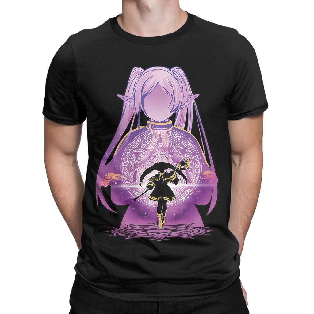 Frieren Beyond Journey's End Anime T Shirt Men Pure Cotton Cool T-Shirts Round Neck Tee Shirt Short Sleeve Tops Birthday Gift