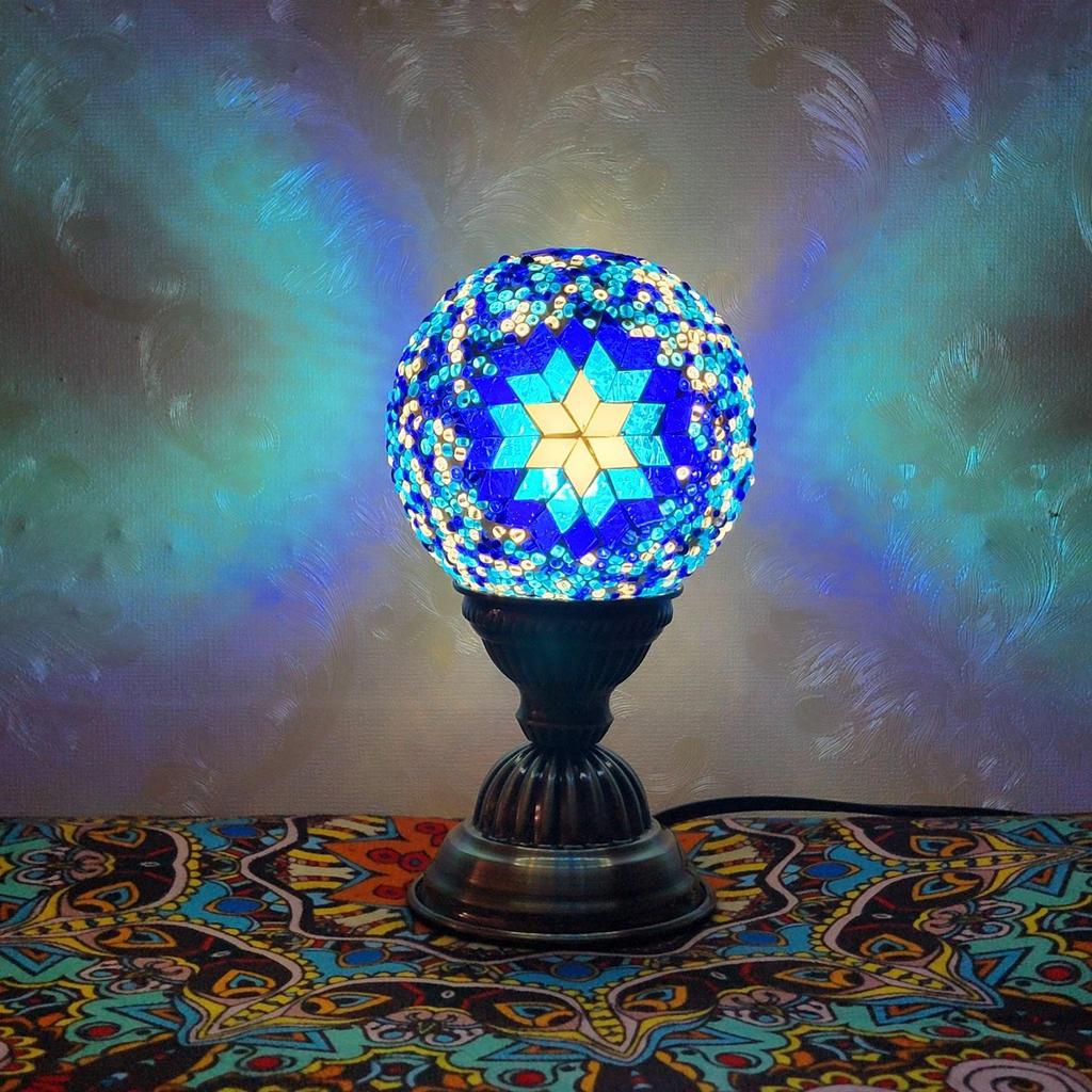 Moroccan Mosaic Bedside Lamp - Ethnic Turkish Round Ball Night Light