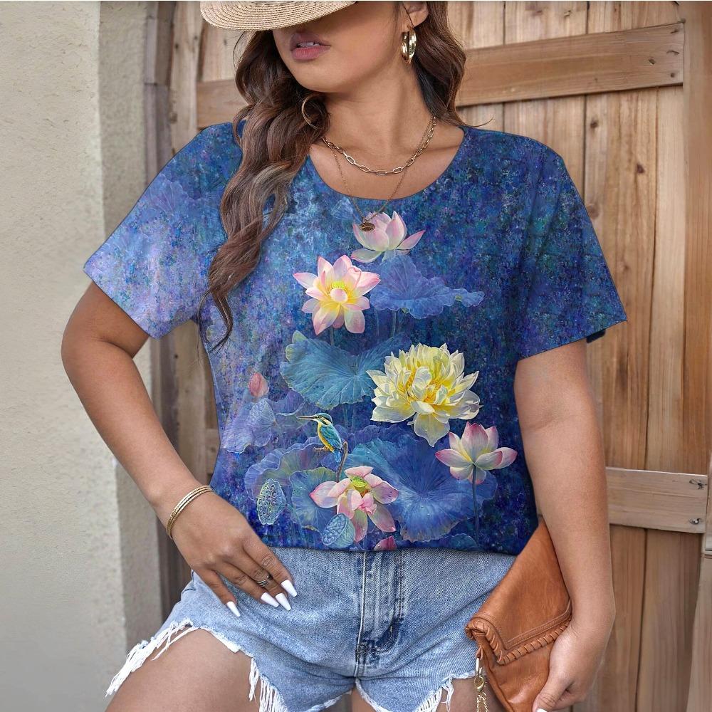 Summer Fashion Floral 3D Print Women Streetwear Casual Short Sleeve T Shirt O-neck Tees Tops Clothing