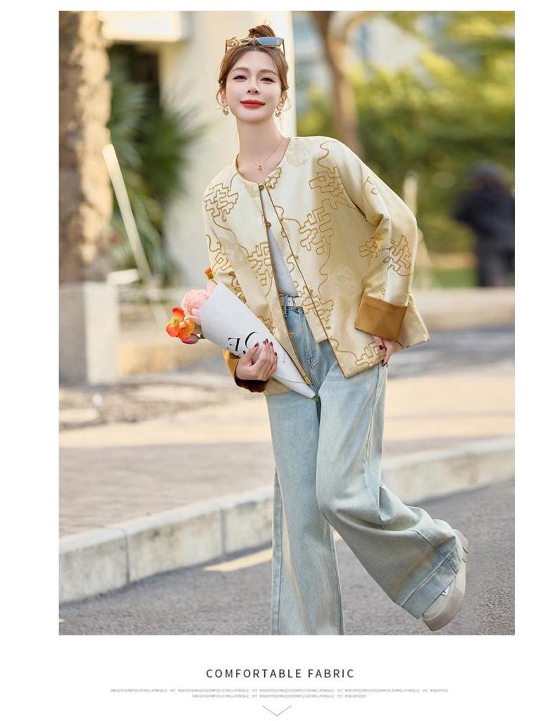 Spring 2025 Women's Retro Round Neck Short Jacket