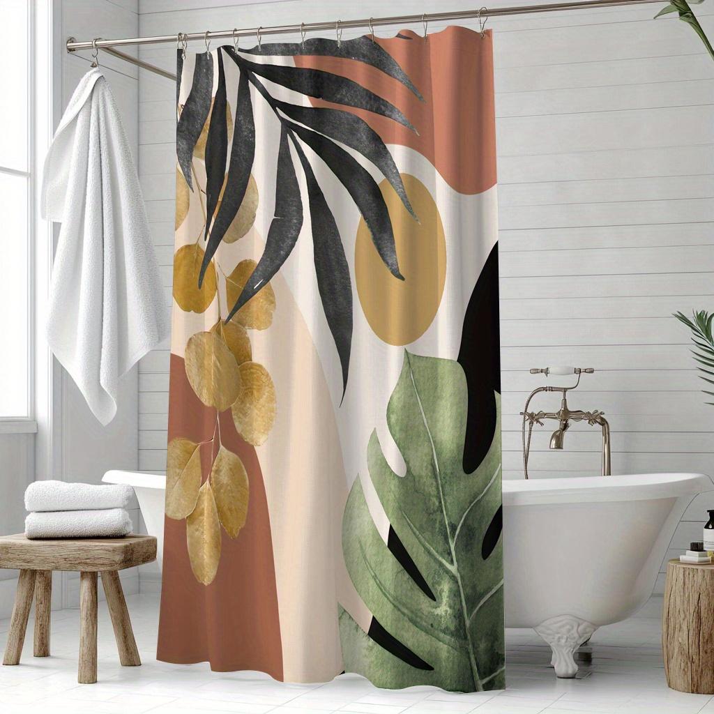 Elegant Tropical Leaves and Abstract Shapes Waterproof Shower Curtain – Perfect for Adding a Modern and Nature-Inspired