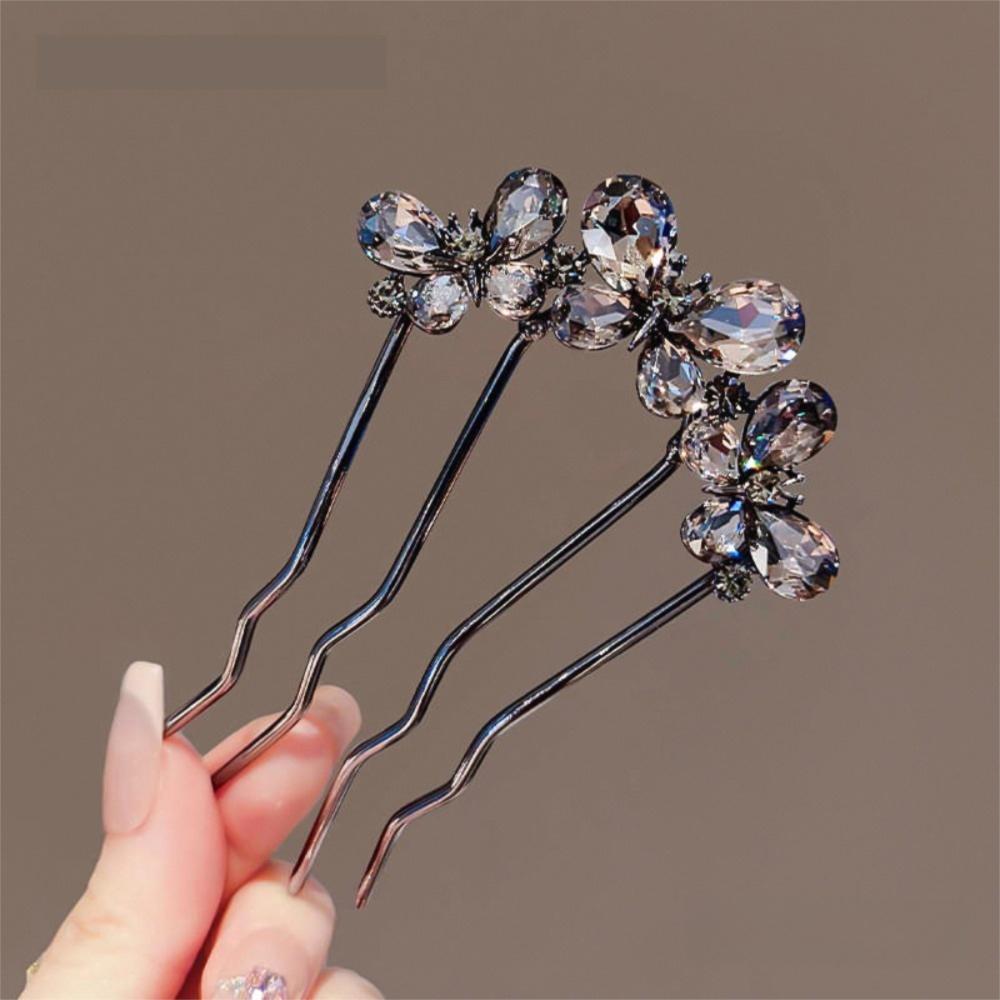 Simple Flower U-shaped Hair Fork Clip Metal Pearl Hair Stick Butterfly Hair Combs Hair Accessories