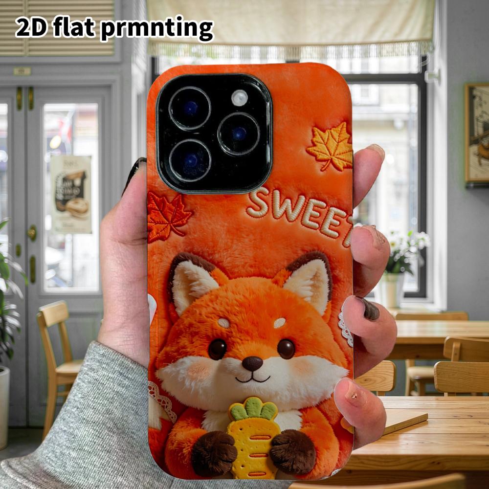 Phone Case: 2D flat design suitable for iPhone 18 17 16 15 14 13 Pro film protective case, couple style, embroidered little fox, Christmas and Hallowe