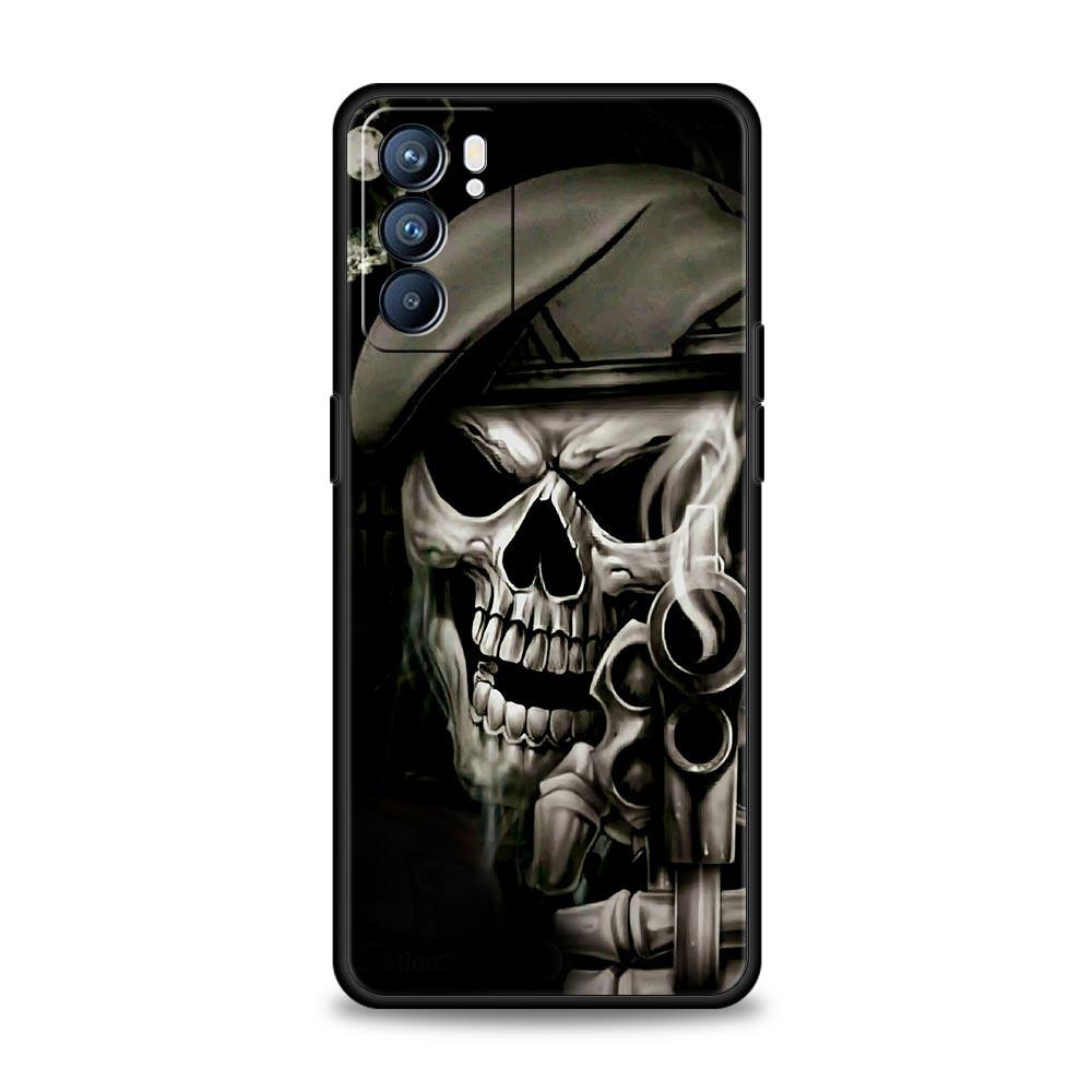 Phone Case Cover For Oppo A17 A31 A54 A57 A78 A79 Find X5 X6 Reno 7 8 10 11 12 13 F Pro 5G Soft TPU Shell Terror Black Skull Bag