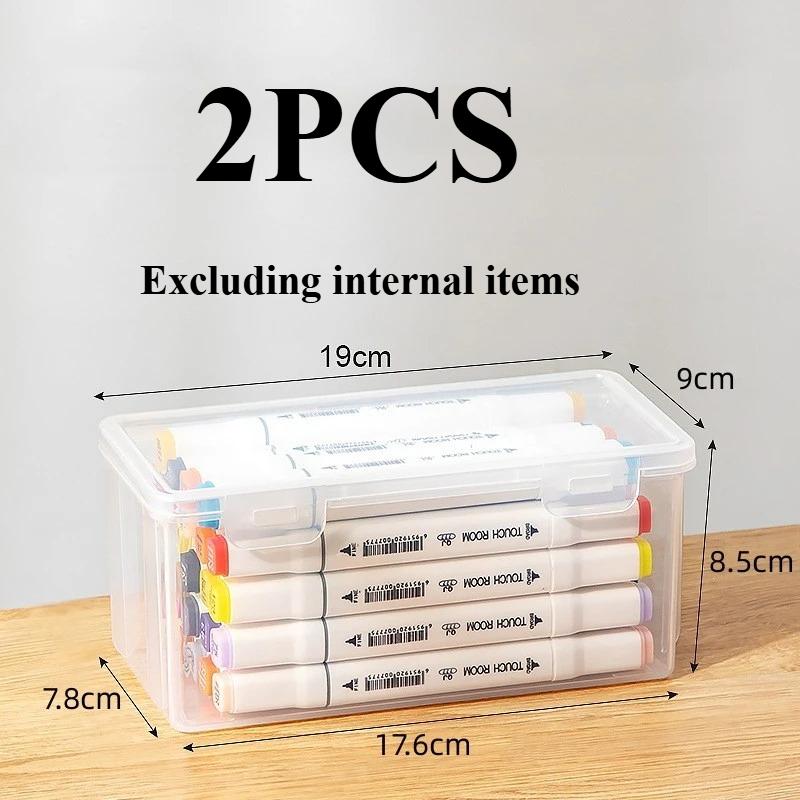 2 transparent dustproof and waterproof PP plastic pencil storage boxes, stationery storage boxes, student office pencil boxes