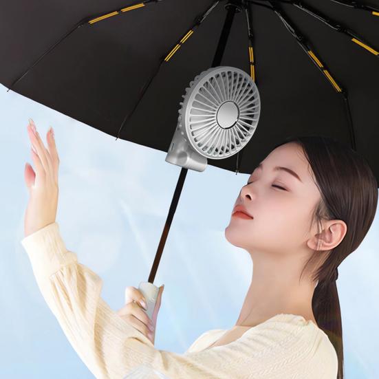 Umbrella Fan Strong Airflow Low Noise Foldable Design Handheld Personal Fan Hands-Free Clip-On Rechargeable Cooling Fan