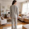 Large Ribbed V-neck Long Sleeve Women's Pant Suit Casual Two-Piece Set - 2025 Autumn/Winter Collection