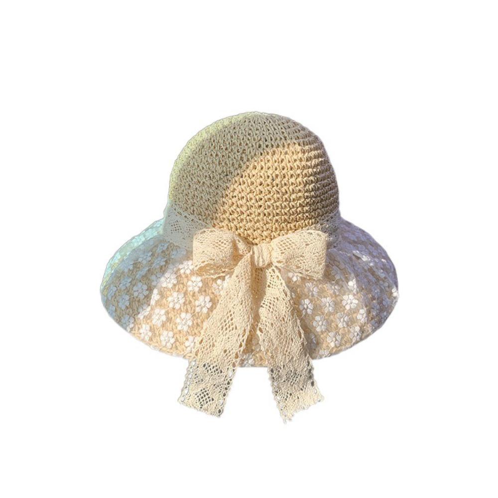Lace Bow Straw Hat Crochet Beach Fisherman Hat Elegant Sunscreen Bucket Hat  Summer