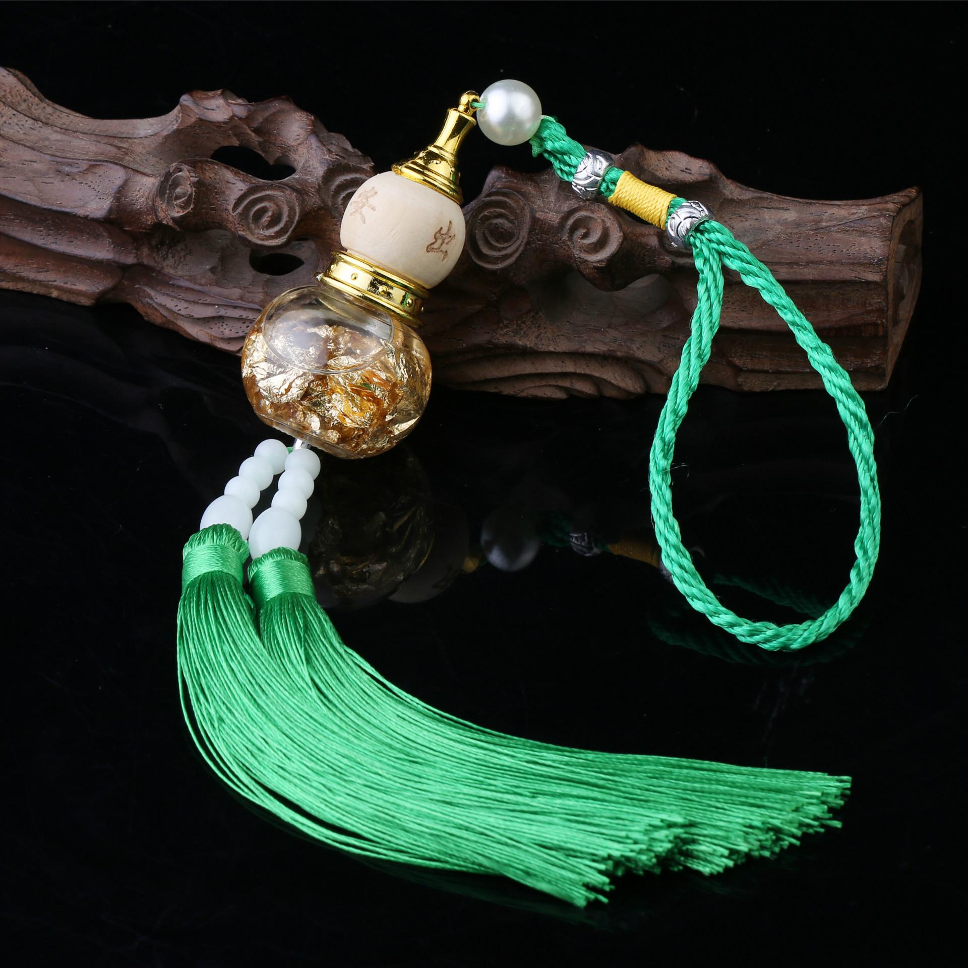 Gold Foil Double Tassel Gourd Rearview Mirror Ornament E18