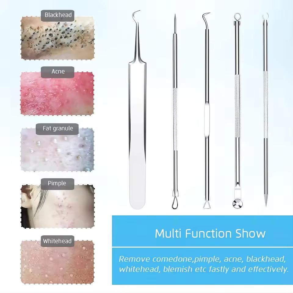 5 PCS Blackhead Remover Comedones Extractor Acne Removal Kit for Blemish, Whitehead Popping, Zit Removing for Nose Face Tools