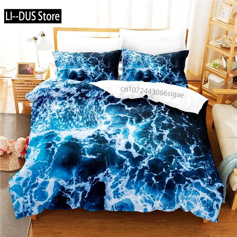 

3D Ocean Waves Bedding Set Queen Size Soft Summer Sea Beach Duvet Cover Set Hawaiian Tropical Print Comforter Cover Pillowcases EU single(135x200cm)