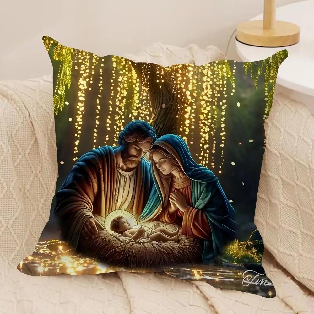 Nativity Scene Starry Night Cushion Cover Silky Short Plush Invisible Zipper Dustproof Sofa Pillow Case For Home Decor