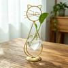 Decorative Ornament, Cat-Shaped Rust-Proof Iron Bracket with Transparent Glass Vase for Hydroponic Plants Desktop Decoration