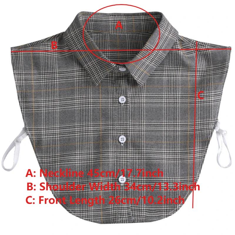Classic Plaid Shirt Detachable Collar for Women Cotton Fake Collar Vintage Lapel Blouse Top Shirt Neckwear False Collar