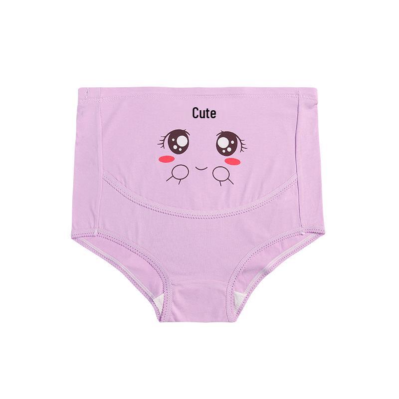 Plus Size Maternity High Waist Cartoon Underwear - Breathable & Adjustable Abdomen Support