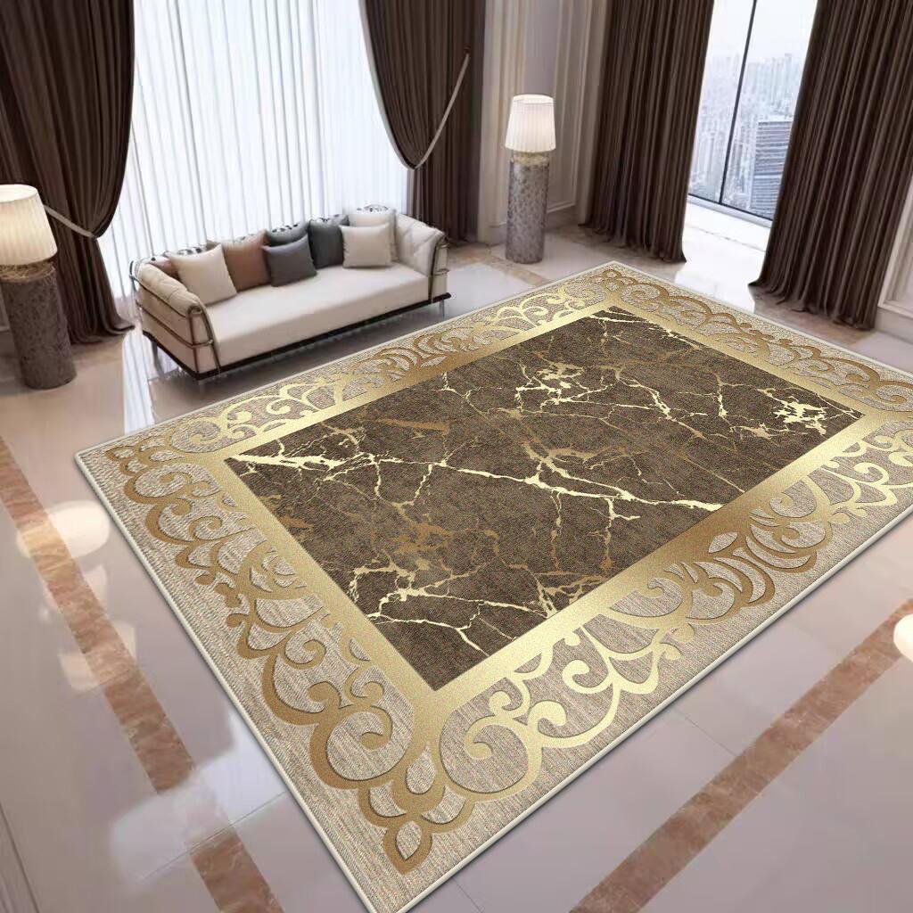 Luxury Golden Border Live Room Rug Big Size Soft Foldable Room Decor Bedroom Carpet Machine Washable Sofa Table Mat Customizable