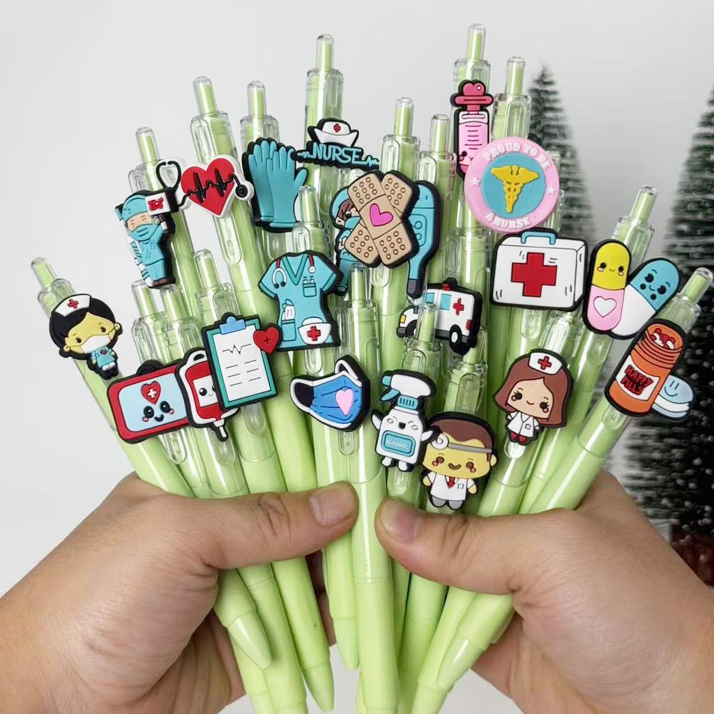 10Pcs Green Series Medical Pens, Quick-Dry Plastic Ballpoint Pens with Medium Tip, Suitable for Nurses and Healthcare Professionals, Retractable Closu