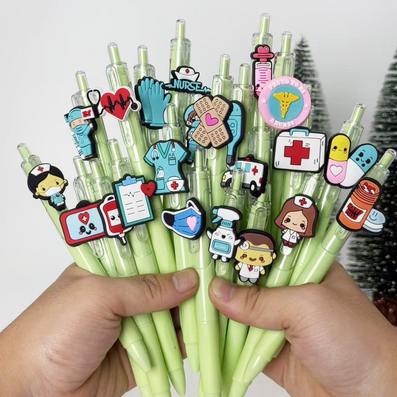 

10Pcs Green Series Medical Pens, Quick-Dry Plastic Ballpoint Pens with Medium Tip, Suitable for Nurses and Healthcare Professionals, Retractable Closu Random style
