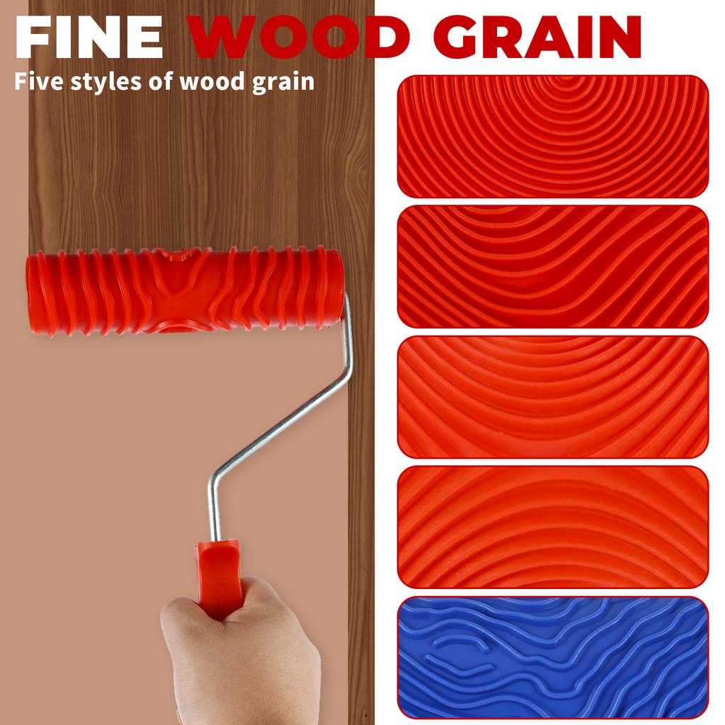 5/6Pcs Wood Graining Tool Professional Wood Grain Patterns Paint Tool Set Rubber Wood Grain Painting Roller with Handle for Wall