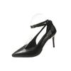 Metal Buckle Stiletto Sandals Autumn New Pointed Toe Shallow Mouth One Strap Anti-Slip Wear-Resistant High Heels