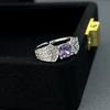 exquisite   inlay diamond High quality square purple gemstone rings for women fashion opening ring sparkling jewelry