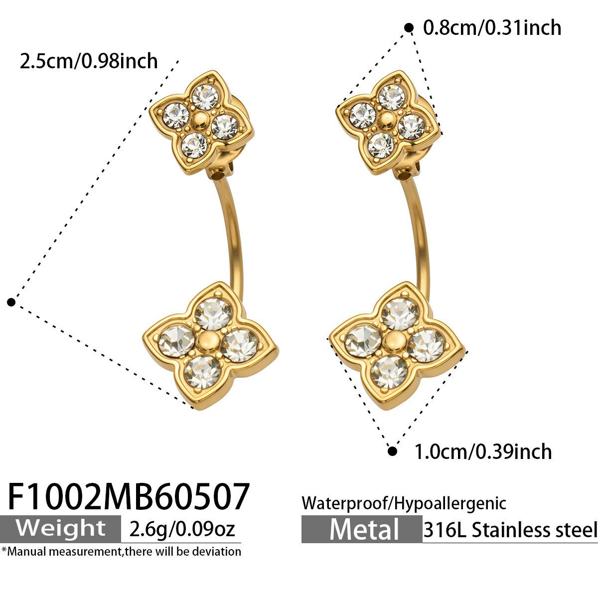 18K Gold-Plated Four-Leaf Clover Zircon Stud Earrings – Super Shiny Stainless Steel Fashion Jewelry