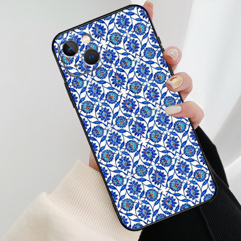 Square Turkish Flower Tiles Phone Case For iPhone 17 Pro Max 14 13 12 11 15 16 Pro Max mini 15 16 Plus 16e 17 Air Cover