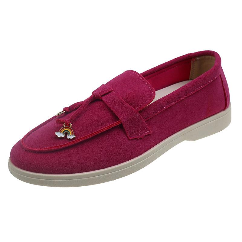 Fashion Spring Walk Loafers Women Flat Shoes Retro Suede Leather Tassel Metal Slip On Lazy Shoes Mules Driving Shoes Causal Moccasins