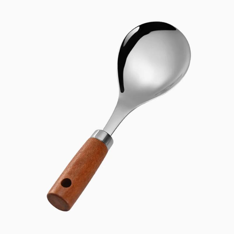 SMVP Non-stick Stainless Steel Rice Spoon with Wooden Handle